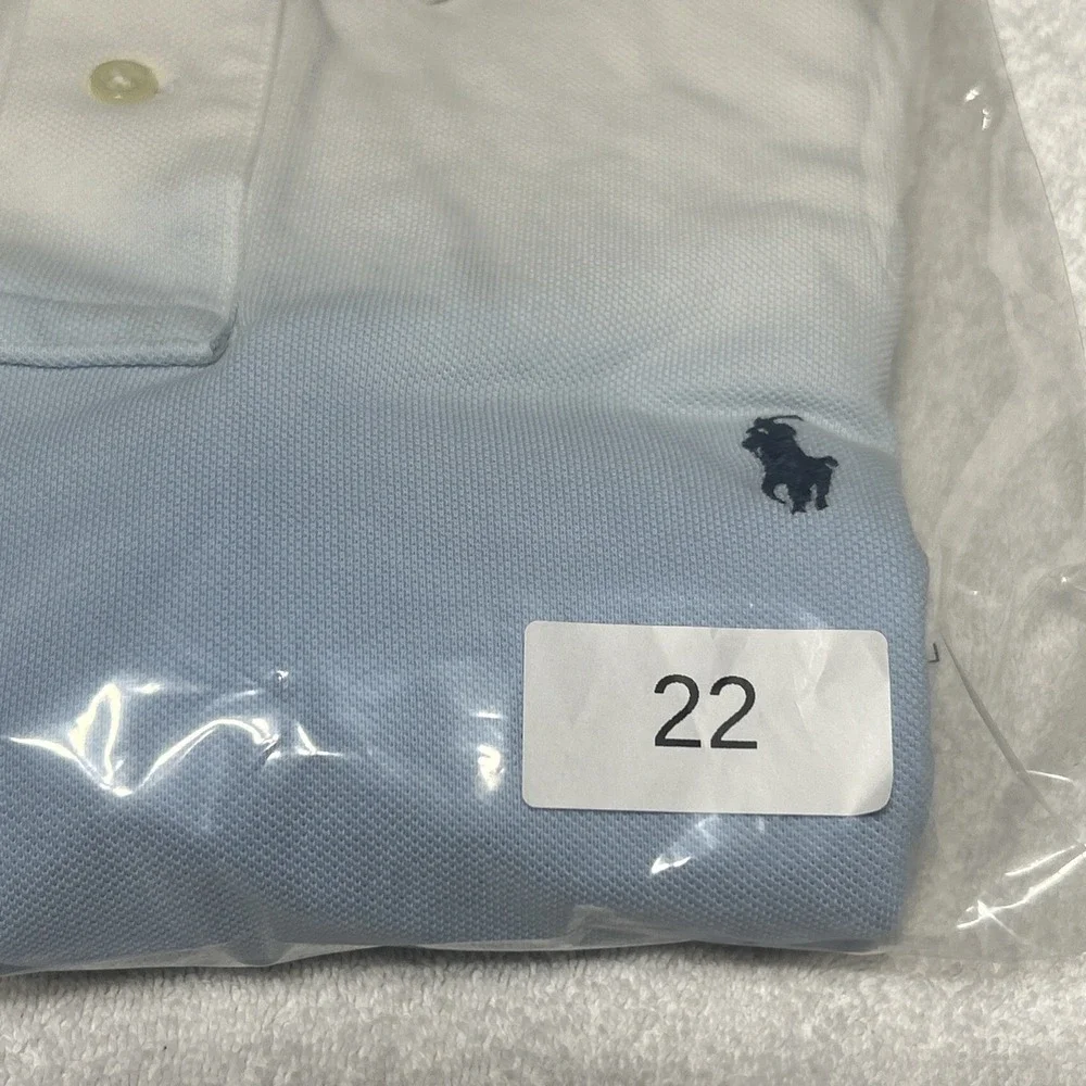 Polo Ralph Lauren Men's Custom Fit Ombre Dip-Dyed Polo Shirt Blue White L